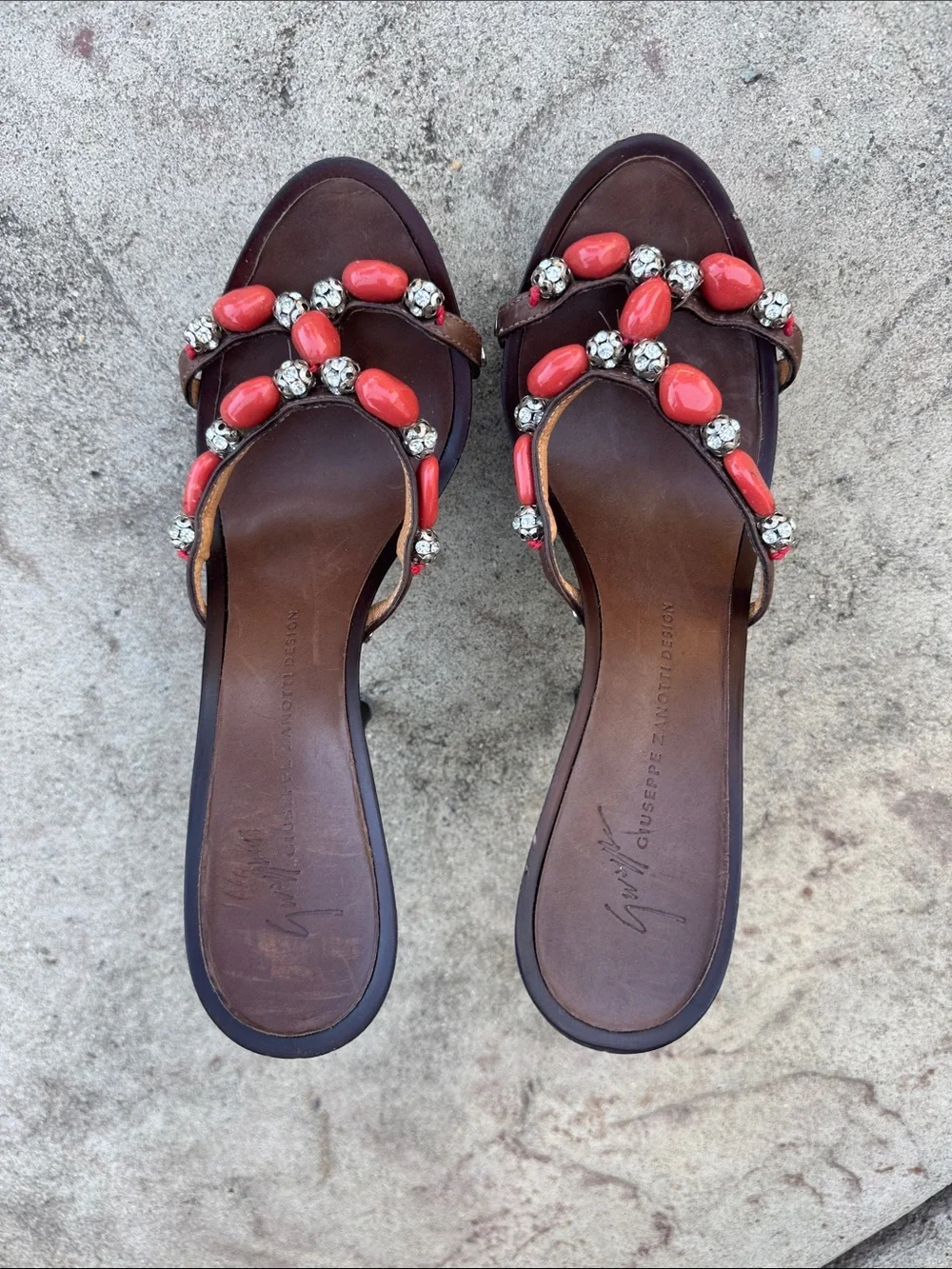 Giuseppe Zanotti Black Stiletto Sandal with Red Bead Embellishments